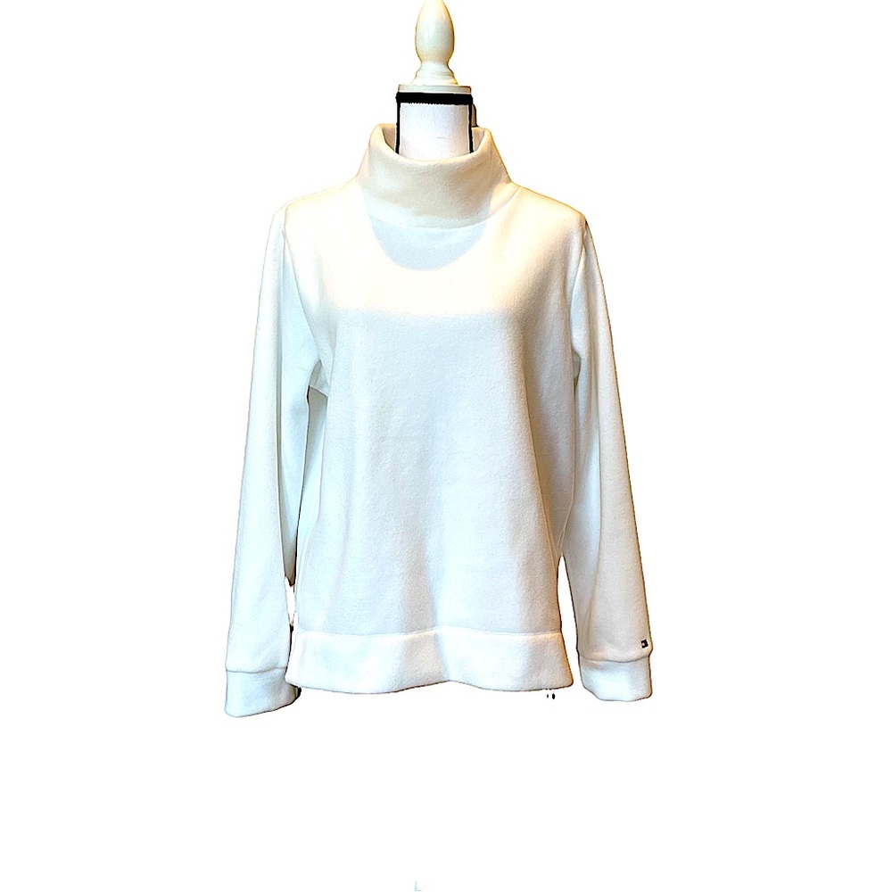 Tommy Hilfiger White Fleece Funnel Neck Pullover Top Size L